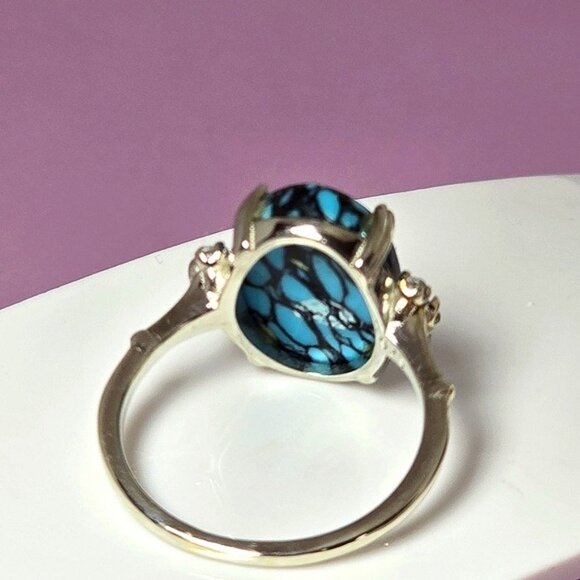 925 Sterling Silver Ring SZ 6.5 with Natural Turquoise   & CZ - Picture 12 of 14